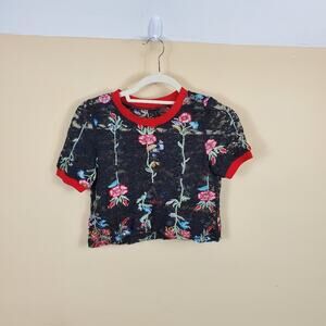 (LF) Elli White Lace and Embroidered Crop Top Size XS
